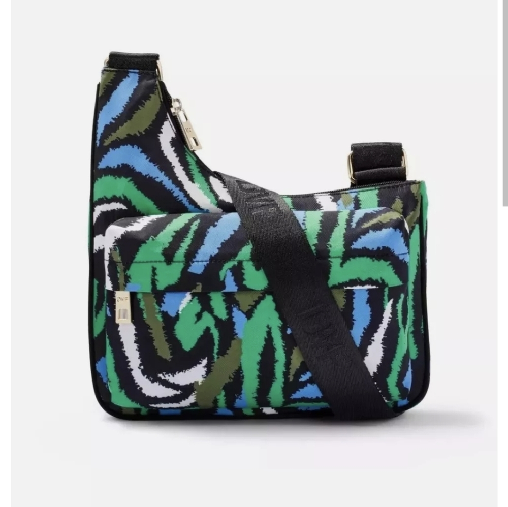 New Diane Von Furstenberg DVF Disco Zebra Green Utility Crossbody Bag.